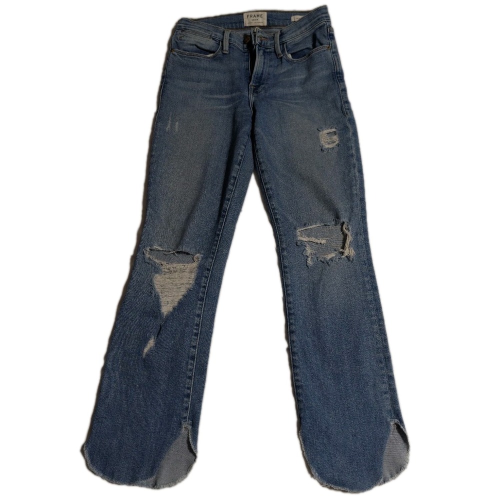FRAME Le High Straight Jeans 25 Distressed Rounded‎ Hem Light Wash USA Made